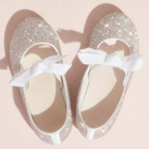 Kids Flower Girl Princess Sparkling Crystal Flat Ballet w/ Ribbon Shoes Size 13